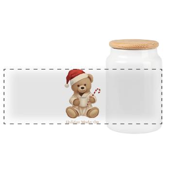 Cozy Teddy Xmas – Holiday Mode: On - Panorama Keksdose mit Holzdeckel - Weiß - Vorne