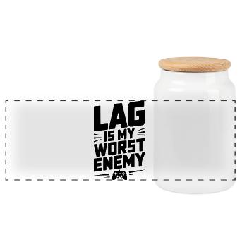 Lag is My Worst Enemy - Panoramic Cookie Jar with Wooden Lid - white - Front