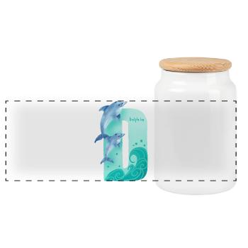 Whimsical Alphabet. Letter D. Blue Dolphin design. - Panoramic Cookie Jar with Wooden Lid - white - Front