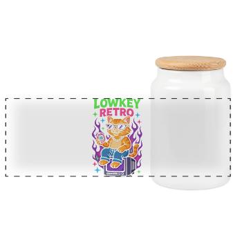Lowkey Retro Cat Vibes TV 90's - Panoramic Cookie Jar with Wooden Lid - white - Front
