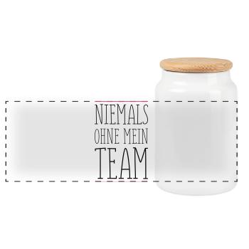 niemals_ohne_team_01 - Panoramic Cookie Jar with Wooden Lid - white - Front