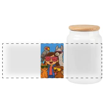 Sunglasses adventure with animal lovers - Panoramic Cookie Jar with Wooden Lid - white - Front