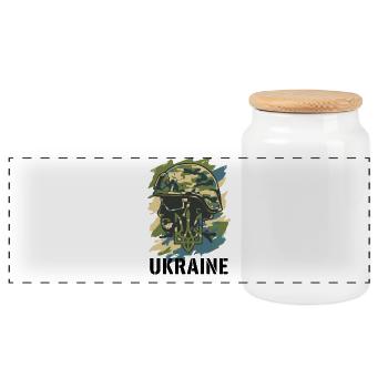 Ukraine Unified Army Helmtarnung - Panorama Keksdose mit Holzdeckel - Weiß - Vorne