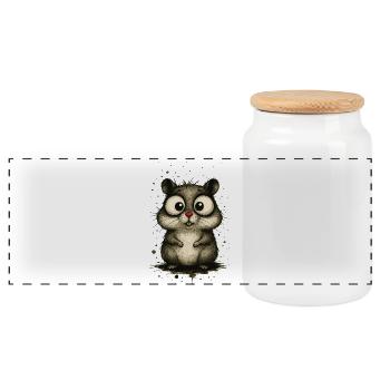 Drôle de hamster aux grands yeux – touche comique - Boîte à biscuits avec couvercle en bois - blanc - Devant