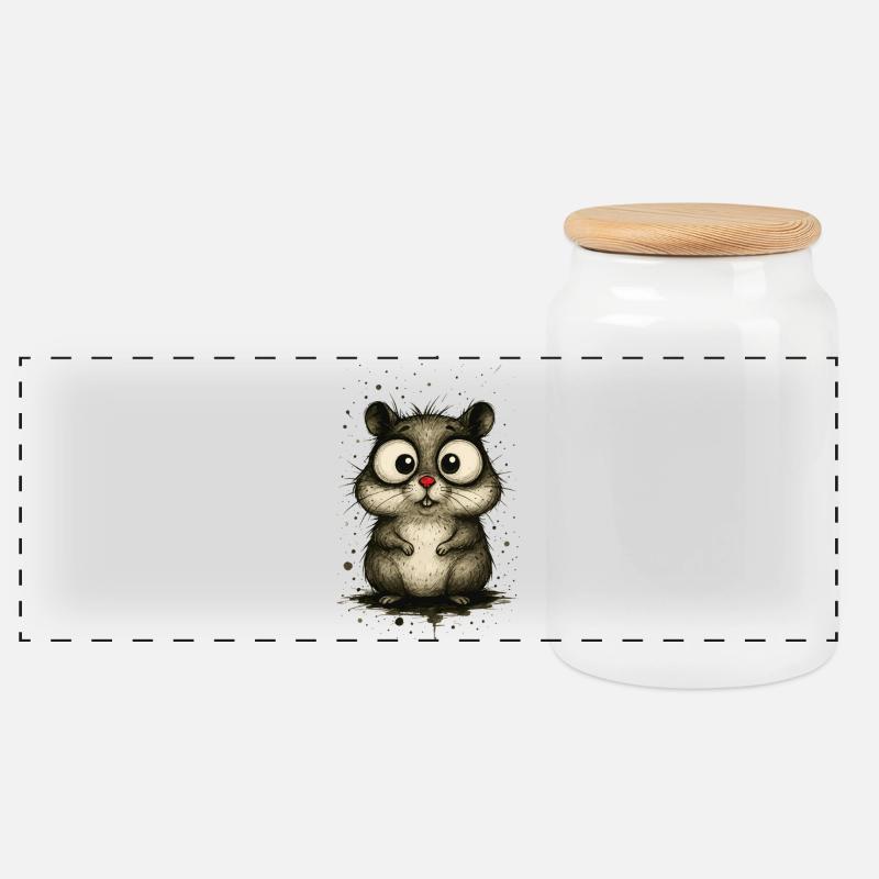 Drôle de hamster aux grands yeux – touche comique - Boîte à biscuits avec couvercle en bois - blanc