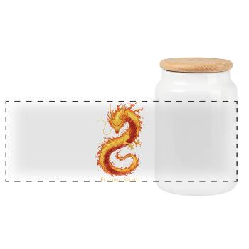 Flaming Ghost Dragon - Panoramic Cookie Jar with Wooden Lid - white - Front