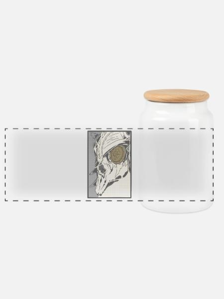 Steampunk Schädel mit Uhrwerkauge - Panorama Keksdose mit Holzdeckel - Weiß