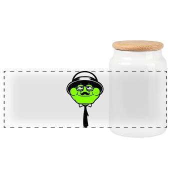 Frog Sir Mr. Rich Gangster Glasses Hat Tie - Panoramic Cookie Jar with Wooden Lid - white - Front