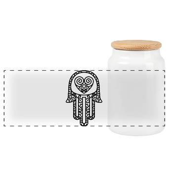 Hamsa – Hand of Fatima: Protection & Happiness - Panoramic Cookie Jar with Wooden Lid - white - Front
