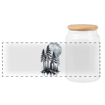Mondschein Wald Aquarell Silhouette - Panorama Keksdose mit Holzdeckel - Weiß - Vorne