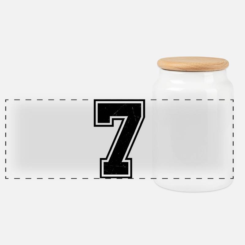 Grunge Seven Number with Scratched Texture - Panoramic Cookie Jar with Wooden Lid - white