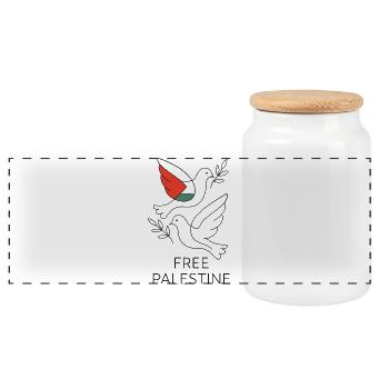 Dove of Peace - Free Palestine - Panoramic Cookie Jar with Wooden Lid - white - Front
