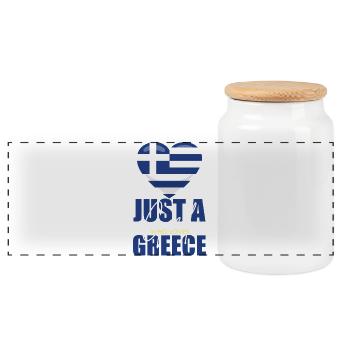 Heart with Greek flag - Panoramic Cookie Jar with Wooden Lid - white - Front