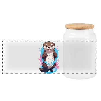 Mignon Ludique Loutre Splash Joy - Boîte à biscuits avec couvercle en bois - blanc - Devant