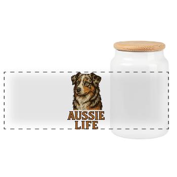 Australian Shepherd Dog - Australian Shepherd - Panoramic Cookie Jar with Wooden Lid - white - Front