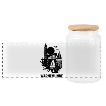 warnemünde silhouette - Panorama Keksdose mit Holzdeckel - Weiß - Vorne