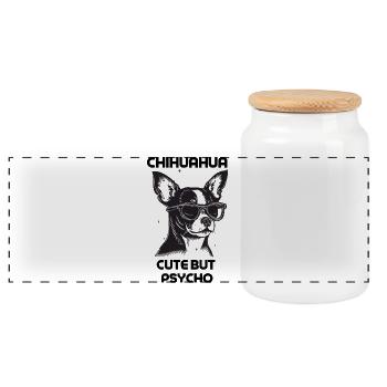 Chihuahua Cute But Psycho  - Panoramic Cookie Jar with Wooden Lid - white - Front