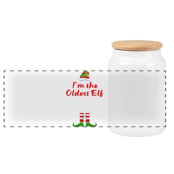 Elf Elf Christmas Gift Grandpa Father Old Man - Panoramic Cookie Jar with Wooden Lid - white - Front