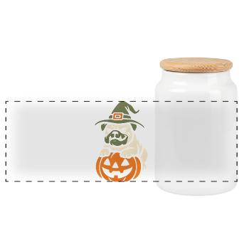 Carlin Halloween Citrouille Sorcière - Boîte à biscuits avec couvercle en bois - blanc - Devant