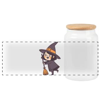 Merry Witch with Orange Broom - Panoramic Cookie Jar with Wooden Lid - white - Front