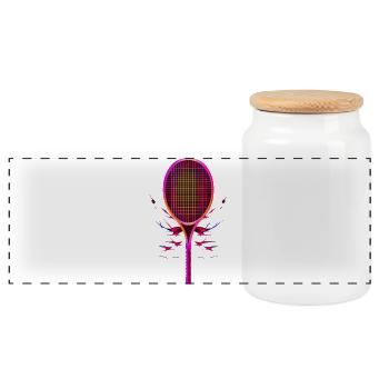 Tennis Racket Steamwave - Panoramic Cookie Jar with Wooden Lid - white - Front
