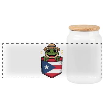 Porto Rico Coqui Avec Chapeau De Paille Dans Le Drapeau - Boîte à biscuits avec couvercle en bois - blanc - Devant