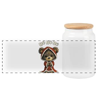 Winter Bear Christmas Look Santa Claus Xmas - Panoramic Cookie Jar with Wooden Lid - white - Front