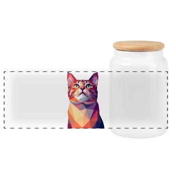 Modern Polygon Cat Art – Colorful Portrait - Panoramic Cookie Jar with Wooden Lid - white - Front