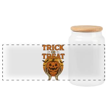 Trick or Treat Retro - Panorama Keksdose mit Holzdeckel - Weiß - Vorne