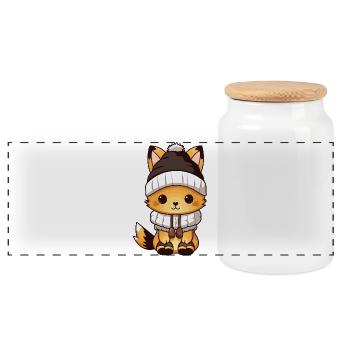 Fuchs Winter Tier Baby Comic - Panorama Keksdose mit Holzdeckel - Weiß - Vorne