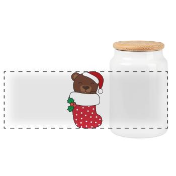 Cute Bears in Christmas Sock for Christmas Bear - Panoramic Cookie Jar with Wooden Lid - white - Front