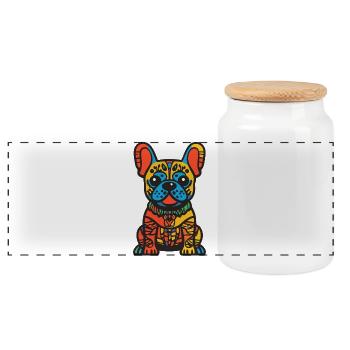 French Buldog Dog Halloween Funny - Panoramic Cookie Jar with Wooden Lid - white - Front