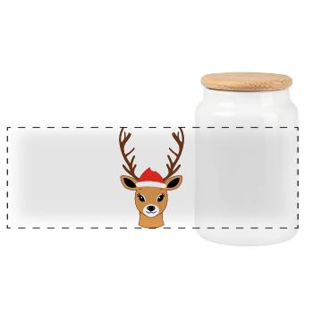 Renne avec chapeau de Père Noël - Boîte à biscuits avec couvercle en bois - blanc - Devant