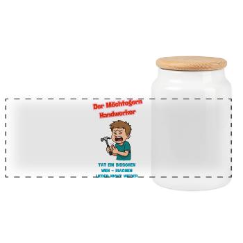 Der Möchtegern Handwerker Comic Karikatur  - Panorama Keksdose mit Holzdeckel - Weiß - Vorne