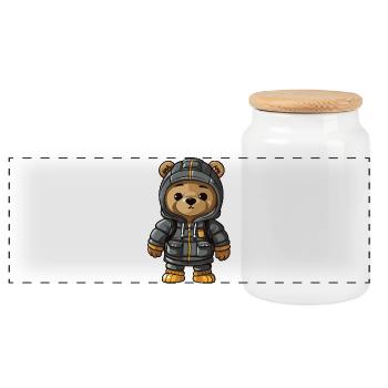 Ours Hiver Bande Dessinée Mignon - Boîte à biscuits avec couvercle en bois - blanc - Devant