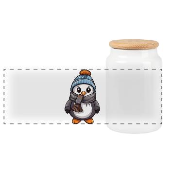 Pingouin Bande dessinée Mignon Hiver - Boîte à biscuits avec couvercle en bois - blanc - Devant