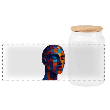 Vibrant Cubist Mosaic Portrait - Panoramic Cookie Jar with Wooden Lid - white - Front