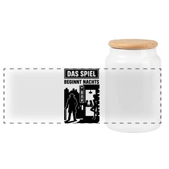 The game starts at night - Panoramic Cookie Jar with Wooden Lid - white - Front