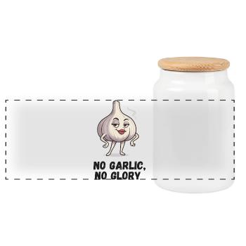 Ail avec de l’attitude : No Garlic No Glory - Boîte à biscuits avec couvercle en bois - blanc - Devant