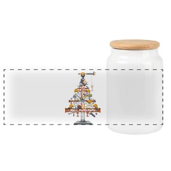 Crane Structure Illustration - Panoramic Cookie Jar with Wooden Lid - white - Front