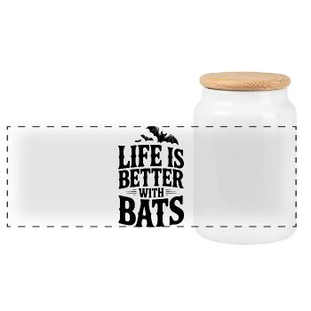 Life is Better with Bats - Panoramic Cookie Jar with Wooden Lid - white - Front