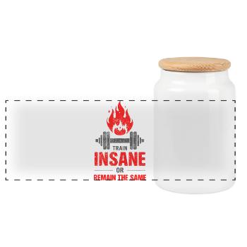 Train Insane – No Limits Fitness Shirt - Panoramic Cookie Jar with Wooden Lid - white - Front