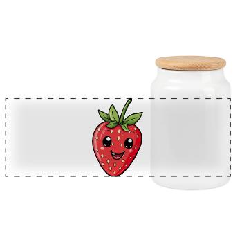 Fraise - Boîte à biscuits avec couvercle en bois - blanc - Devant