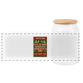 Too Hot for Ugly Christmas Christmas - Panoramic Cookie Jar with Wooden Lid - white - Front