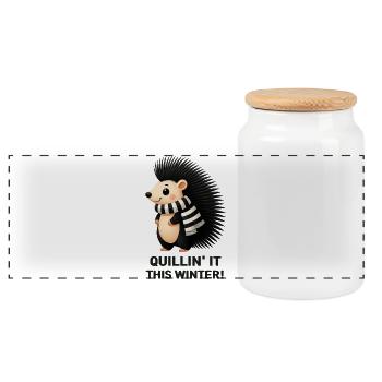 Quillin' it this winter! - Panoramic Cookie Jar with Wooden Lid - white - Front