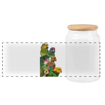 Amazonian parrots - Panoramic Cookie Jar with Wooden Lid - white - Front