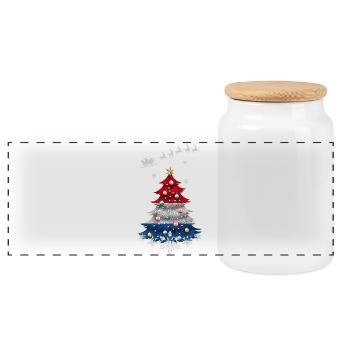 Christmas tree with Netherlands flag - Panoramic Cookie Jar with Wooden Lid - white - Front
