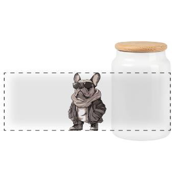French Buldog Dog Cool Winter - Panoramic Cookie Jar with Wooden Lid - white - Front