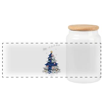 Sapin de Noël avec drapeau finlandais - Boîte à biscuits avec couvercle en bois - blanc - Devant