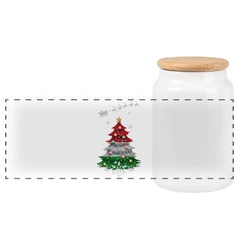 Christmas tree with Hungary flag - Panoramic Cookie Jar with Wooden Lid - white - Front